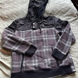 Parish Nation Men’s L Plaid Pullover Hoodie in Black and Mauve